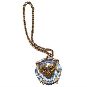 1970’s CADORO Huge Runway Lion Head Necklace or Brooch- Gold & Silver Jewel Eyes